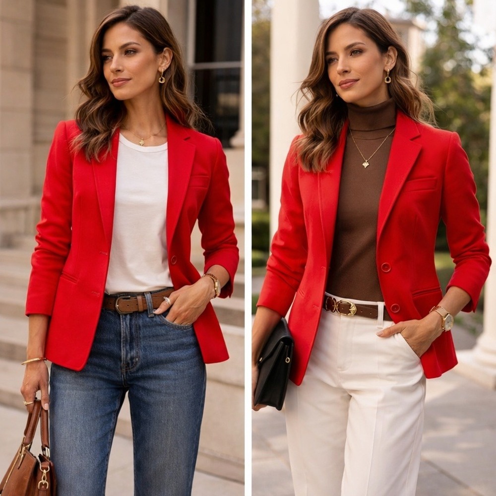 Lauren Ralph Lauren Red Cotton Blend Two Button Blazer Jacket‎ Womens Size 2